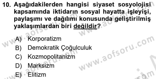 Siyaset Bilimi Dersi 2022 - 2023 Yılı (Vize) Ara Sınav Soruları 10. Soru