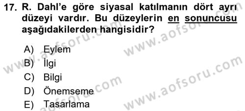 Siyaset Bilimi Dersi 2022 - 2023 Yılı (Vize) Ara Sınav Soruları 17. Soru