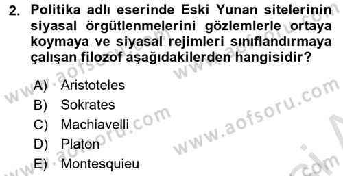 Siyaset Bilimi Dersi 2022 - 2023 Yılı (Vize) Ara Sınav Soruları 2. Soru