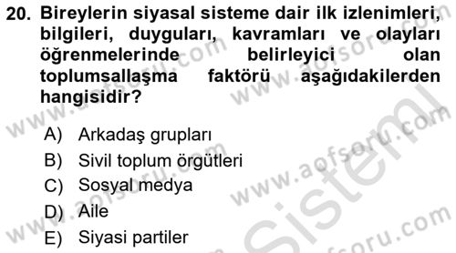 Siyaset Bilimi Dersi 2022 - 2023 Yılı (Vize) Ara Sınav Soruları 20. Soru