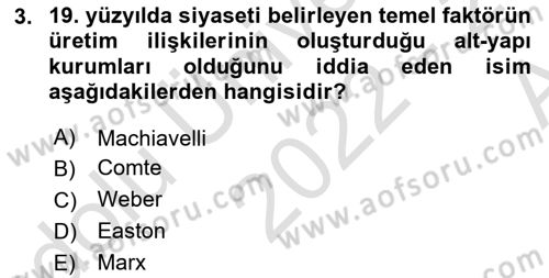 Siyaset Bilimi Dersi Ara Sınavı Deneme Sınav Soruları 3. Soru