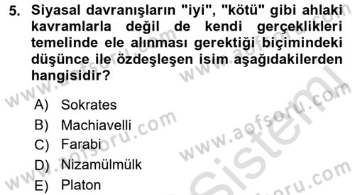 Siyaset Bilimi Dersi 2022 - 2023 Yılı (Vize) Ara Sınav Soruları 5. Soru