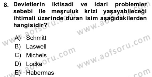 Siyaset Bilimi Dersi Ara Sınavı Deneme Sınav Soruları 8. Soru