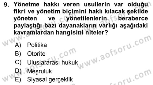 Siyaset Bilimi Dersi 2022 - 2023 Yılı (Vize) Ara Sınav Soruları 9. Soru