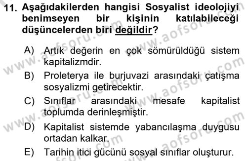 Siyaset Bilimi Dersi 2022 - 2023 Yılı (Final) Dönem Sonu Sınav Soruları 11. Soru