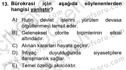 Siyaset Bilimi Dersi 2022 - 2023 Yılı (Final) Dönem Sonu Sınav Soruları 13. Soru