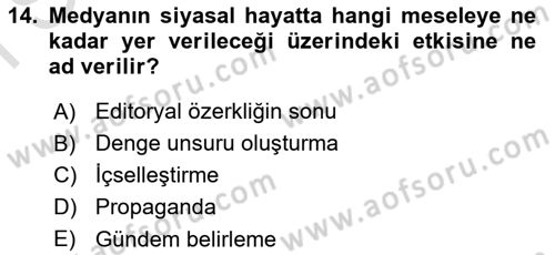 Siyaset Bilimi Dersi 2022 - 2023 Yılı (Final) Dönem Sonu Sınavı 14. Soru