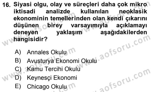 Siyaset Bilimi Dersi 2022 - 2023 Yılı (Final) Dönem Sonu Sınav Soruları 16. Soru