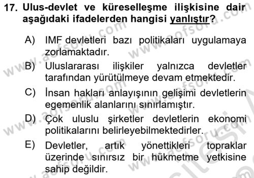 Siyaset Bilimi Dersi 2022 - 2023 Yılı (Final) Dönem Sonu Sınav Soruları 17. Soru