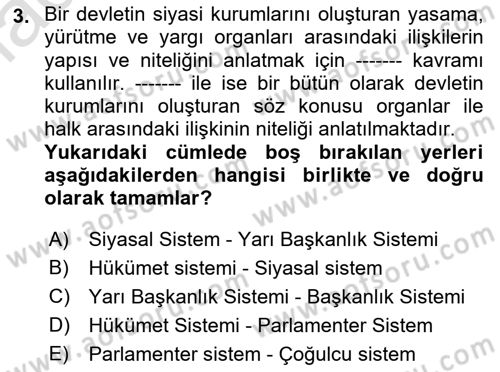 Siyaset Bilimi Dersi 2022 - 2023 Yılı (Final) Dönem Sonu Sınav Soruları 3. Soru