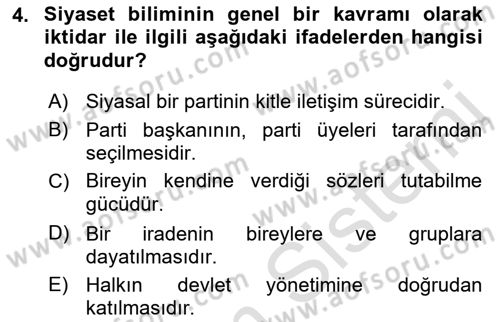 Siyaset Bilimi Dersi 2022 - 2023 Yılı (Final) Dönem Sonu Sınav Soruları 4. Soru