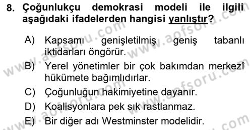 Siyaset Bilimi Dersi 2022 - 2023 Yılı (Final) Dönem Sonu Sınav Soruları 8. Soru