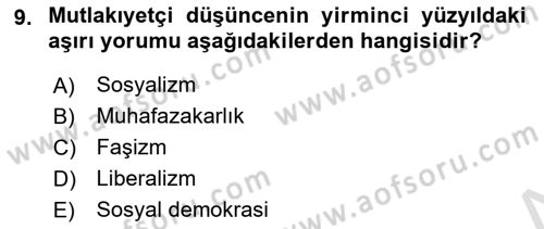 Siyaset Bilimi Dersi 2022 - 2023 Yılı (Final) Dönem Sonu Sınav Soruları 9. Soru