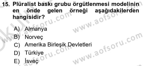 Siyaset Bilimi Dersi 2022 - 2023 Yılı Yaz Okulu Sınav Soruları 15. Soru