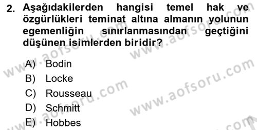 Siyaset Bilimi Dersi 2022 - 2023 Yılı Yaz Okulu Sınav Soruları 2. Soru