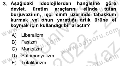 Siyaset Bilimi Dersi 2022 - 2023 Yılı Yaz Okulu Sınav Soruları 3. Soru