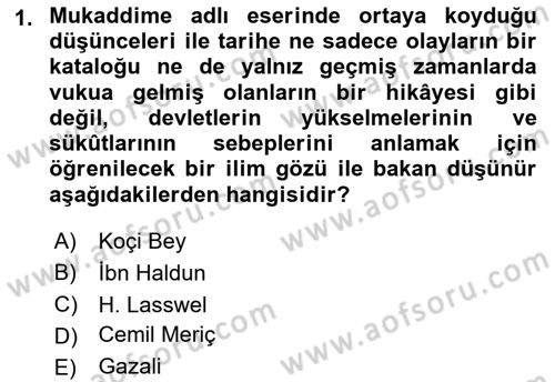 Siyaset Bilimi Dersi Ara Sınavı Deneme Sınav Soruları 1. Soru