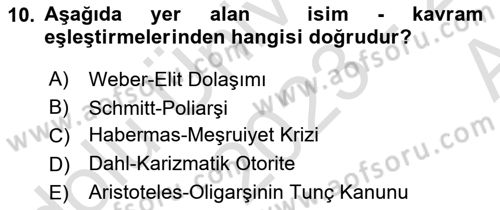 Siyaset Bilimi Dersi 2023 - 2024 Yılı (Vize) Ara Sınavı 10. Soru