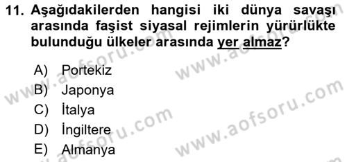 Siyaset Bilimi Dersi 2023 - 2024 Yılı (Vize) Ara Sınavı 11. Soru