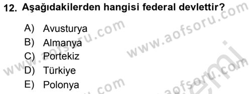 Siyaset Bilimi Dersi Ara Sınavı Deneme Sınav Soruları 12. Soru
