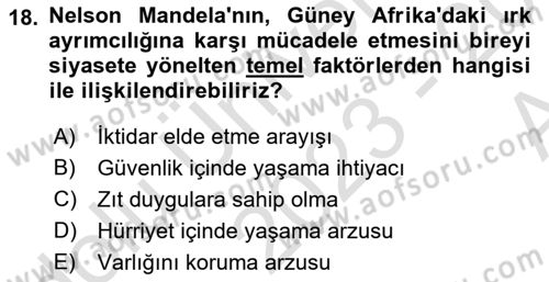Siyaset Bilimi Dersi 2023 - 2024 Yılı (Vize) Ara Sınav Soruları 18. Soru