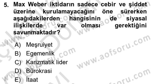 Siyaset Bilimi Dersi 2023 - 2024 Yılı (Vize) Ara Sınav Soruları 5. Soru