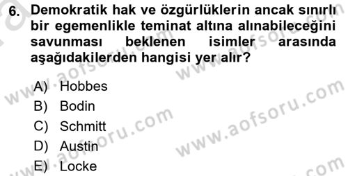 Siyaset Bilimi Dersi 2023 - 2024 Yılı (Vize) Ara Sınavı 6. Soru