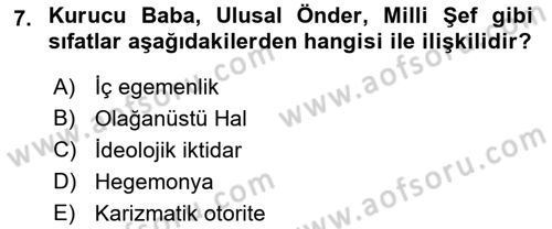 Siyaset Bilimi Dersi 2023 - 2024 Yılı (Vize) Ara Sınavı 7. Soru