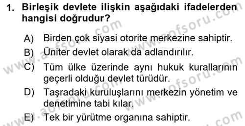 Siyaset Bilimi Dersi 2023 - 2024 Yılı (Final) Dönem Sonu Sınavı 1. Soru