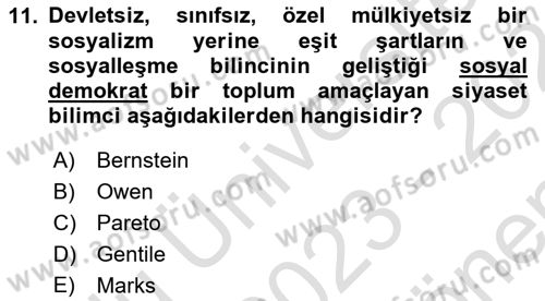Siyaset Bilimi Dersi 2023 - 2024 Yılı (Final) Dönem Sonu Sınav Soruları 11. Soru