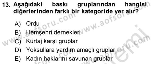 Siyaset Bilimi Dersi 2023 - 2024 Yılı (Final) Dönem Sonu Sınavı 13. Soru