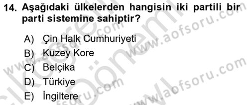 Siyaset Bilimi Dersi 2023 - 2024 Yılı (Final) Dönem Sonu Sınav Soruları 14. Soru