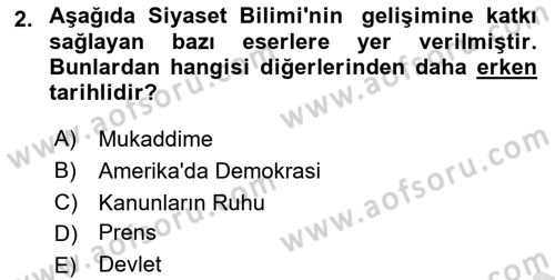 Siyaset Bilimi Dersi 2023 - 2024 Yılı (Final) Dönem Sonu Sınav Soruları 2. Soru