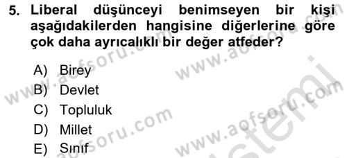 Siyaset Bilimi Dersi 2023 - 2024 Yılı (Final) Dönem Sonu Sınav Soruları 5. Soru