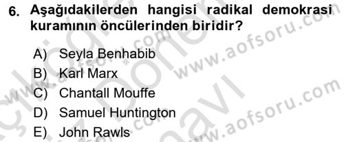 Siyaset Bilimi Dersi 2023 - 2024 Yılı (Final) Dönem Sonu Sınav Soruları 6. Soru