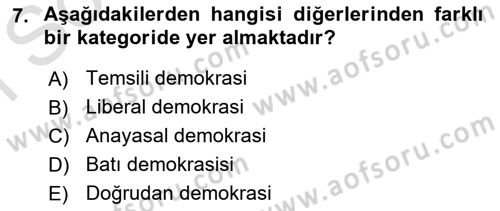 Siyaset Bilimi Dersi 2023 - 2024 Yılı (Final) Dönem Sonu Sınav Soruları 7. Soru