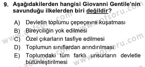 Siyaset Bilimi Dersi 2023 - 2024 Yılı (Final) Dönem Sonu Sınav Soruları 9. Soru