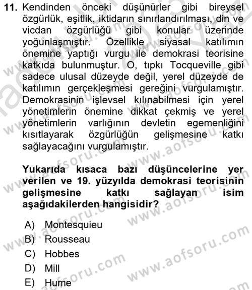Siyaset Bilimi Dersi 2023 - 2024 Yılı Yaz Okulu Sınav Soruları 11. Soru