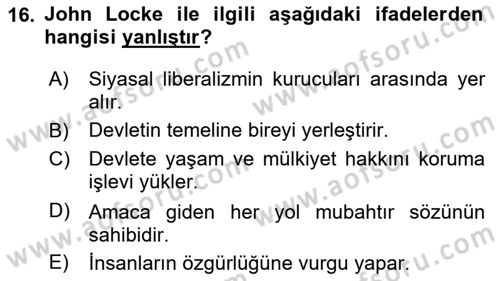 Siyaset Bilimi Dersi 2023 - 2024 Yılı Yaz Okulu Sınav Soruları 16. Soru