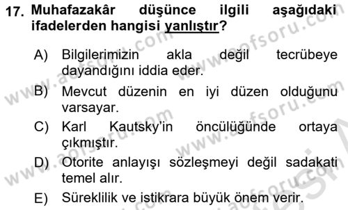 Siyaset Bilimi Dersi 2023 - 2024 Yılı Yaz Okulu Sınav Soruları 17. Soru