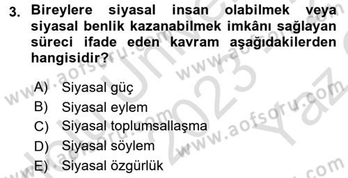 Siyaset Bilimi Dersi 2023 - 2024 Yılı Yaz Okulu Sınav Soruları 3. Soru