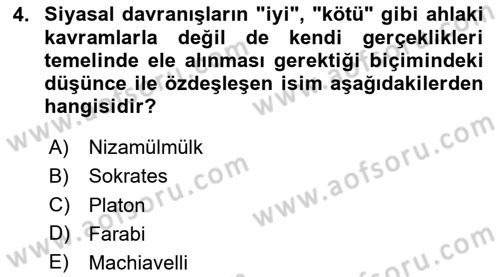 Siyaset Bilimi Dersi 2023 - 2024 Yılı Yaz Okulu Sınav Soruları 4. Soru