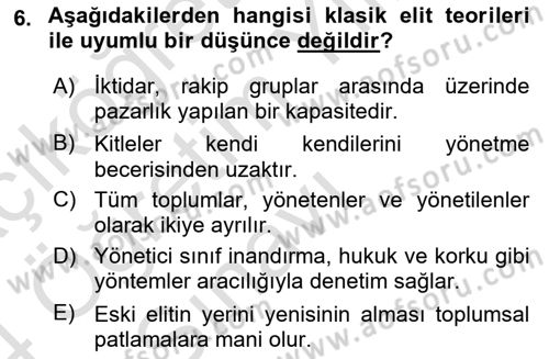 Siyaset Bilimi Dersi 2023 - 2024 Yılı Yaz Okulu Sınav Soruları 6. Soru
