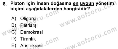 Siyaset Bilimi Dersi 2023 - 2024 Yılı Yaz Okulu Sınav Soruları 8. Soru