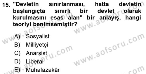 Siyaset Bilimi Dersi 2024 - 2025 Yılı (Vize) Ara Sınav Soruları 15. Soru