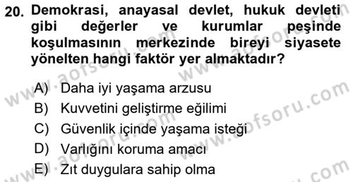Siyaset Bilimi Dersi 2024 - 2025 Yılı (Vize) Ara Sınav Soruları 20. Soru