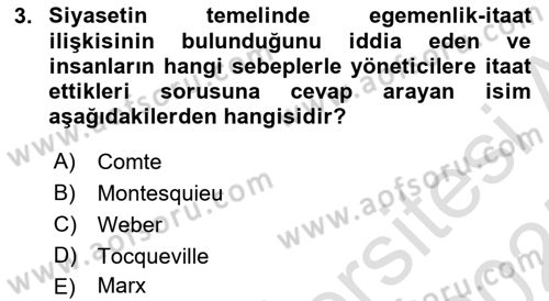 Siyaset Bilimi Dersi 2024 - 2025 Yılı (Vize) Ara Sınav Soruları 3. Soru