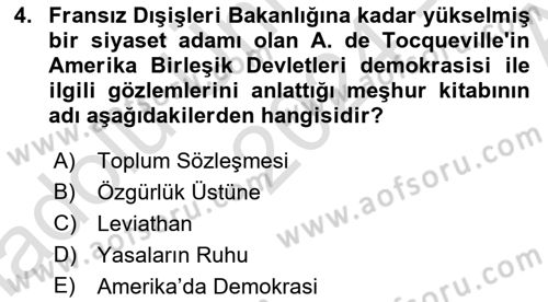Siyaset Bilimi Dersi 2024 - 2025 Yılı (Vize) Ara Sınav Soruları 4. Soru