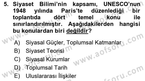 Siyaset Bilimi Dersi 2024 - 2025 Yılı (Vize) Ara Sınav Soruları 5. Soru