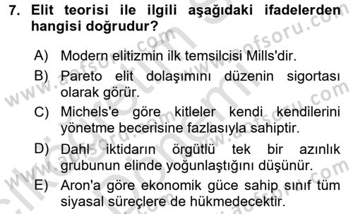 Siyaset Bilimi Dersi 2024 - 2025 Yılı (Vize) Ara Sınav Soruları 7. Soru